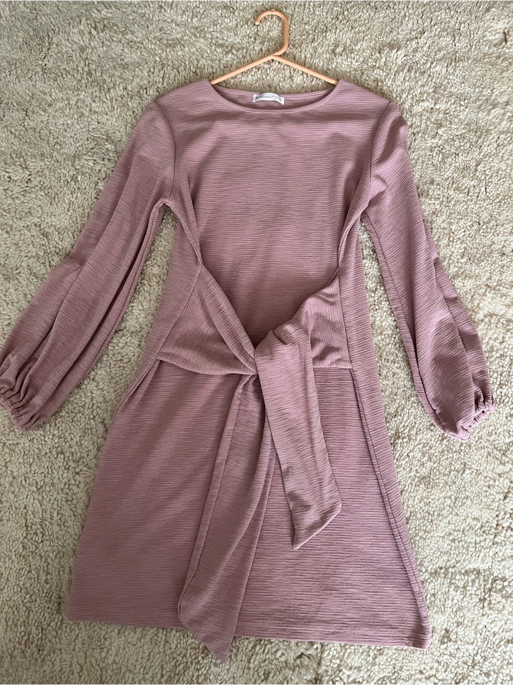 Tie-Front Long Sleeve Dress in Dusty Mauve sz M 8-10 Front Sash makes this dress